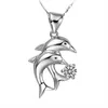 Crystal Womens Necklaces Pendant dolphin Love 925 women's doubles Dolphin fashion Silver jewelry Christmas gift gold Plated