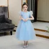 Verão crianças menina festa vestido sleevers cor sólida neve princesa vestidos de casamento piano realizar roupas formais E726 210610