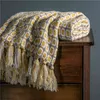 Gul grå mjuka filtar soffa kasta filt med tofsar stickad tråd nap nordisk säng 130x150 Tapestry 211122
