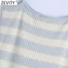 Zevity女性のファッションの縞模様のプリントカジュアルスリムな編み物スリングドレス女性シックな夏のスパゲッティストラップvestido DS8283 210603