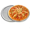 Metal alumínio pizza panelas 8inch 10inch 12inch redondo tela sem costura para fornos grill racks torta pratos de massa ferramentas festa de cozinha gadgets