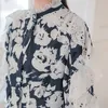 Camisa de outono de renda impresso camisa feminina tops casual colarinho de colarinho solo da manga da manga do batwing za5798 210427