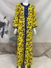 Vêtements ethniques jaune imprimé musulman Abaya à manches longues Dubai caftan Robe Sexy col en v Maxi Robe moyen-orient arabe robes S-XXL