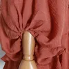 TWOTWINSTYLE Vintage Patchwork Ruffles Women Dresses O Neck Lantern Long Sleeve High Waist With Sashes Dress Female Fashion 210630