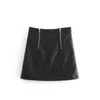Skirts JuneLove 2021 Women Fashion Chic Double Zipper Basic OL Pu Leather Mini Skirt High Waist Streetwear Casual Faldas Mujer