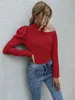 Sexig One Shoulder Red Blouse Shirt Women Fashion Bownot Choker Toppar Höst Vinter Kvinna Puff Sleeve 210427