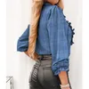 Camisetas para hombres Mujer de encaje blusa plisada manga plegada o cuello camisa larga top harajuku señoras volantes blusas calle streetwear