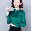 Camicie da donna in raso di seta tinta unita a maniche lunghe con fiocco colletto alla coreana camicetta da donna stile ufficio moda camicetta da donna per top 10461 210508
