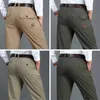 Summer Men Business Casual 100% Cotton Khaki Pants Man Spring Autumn Black Blue Work Pant Army Green Straight Long Trousers 210715