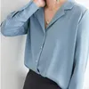 Bureau travail en mousseline de soie Blouse femmes à manches longues col cranté chemise femme bleu blanc dames Blusas décontracté hauts haute qualité 2022 femmes Blo