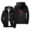 Qsuper Rose Bomber Män Jacka Hip Hop Slim Fit Flowers Pilot Män Coat Mäns Hooded Jackor Male Brand Clothing X0621