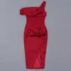 Swtao Donna Sexy Off spalla Raso spesso drappeggiato Vestito aderente rosso Inverno Elegante Club Prom Celebrity Party Vestido 210527