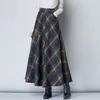 Anne Yüksek Bel Yün Ekose Etekler Sonbahar Kış kadın Artı Boyutu Yün Maxi Kadın Moda Rahat Uzun Streetwear 210421