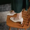 Meotina Chunky Heels Bombas Mulheres Sapatos de Salto Alto Pearl Square Toe Sapatos Elegantes Deslize no vestido Calçados Feminino Primavera Grande tamanho 40 210520