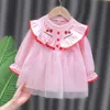 Noworodka Dziewczynka Sukienka Dla Dziecka 1 Rok Urodziny Tutu Sukienka Cute Długi Rękaw Princess Dress Baby Girls Odzież Maluch Dresses Q0716