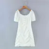 Fashion Francês Doce Branco Chique Ruffles Mini Vestido Mulheres Casual Verão Manga Curta Split Vestidos Female Vestidos 210508