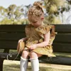 Desgaste infantil de verão Europeu e americano retrô manga floral vestido crianças vestidos para meninas 210515