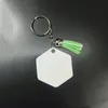 Porte-clés en acrylique de sublimation avec pompon double face pour sublimation DIY Blanc Ornements en plastique blanc Formes différentes Pendentifs de transfert de chaleur A12