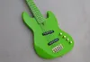 Guitare basse électrique 5 cordes à corps vert personnalisé en usine avec manche en érable, quincaillerie dorée, offre personnalisée.