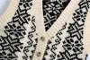 90 vintage flor geométrica de malha camisola colete estilo preppy vestuário coreano v neck sem mangas cardigan y2k knitwear 210429