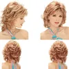 Fluffy Medium Length Hair Fashionl Cut Pixie Style Wigs For Women Synthetic Blonde Wig With Bangs