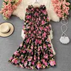 Frühling Herbst Böhmischen Urlaub Strand Langes Kleid Frauen Elegante Quadratische Kragen Laterne Langarm A-Line Vestidos Casual Robe Neue Y0603