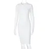 Casual Dresses Nshypoi 2021 Autumn and Winter Women's V-ringknapp Ribbad långärmad stretch Slim Fit Hip Dress White Black