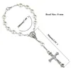 Catholic Rosary Prayer Beads Bracelet Cross Imitation Pearl Acrylic Bangles Fashion Wristband Fit Party Souvenirs Women