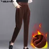 Inverno quente lã espessa harem calças mulheres soltas cordão sólido cintura alta womens longo calças femininas estilo coreano plus tamanho 210608