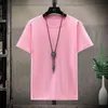 Roze Katoenen T-shirt voor Mannen Korte Mouw Koreaanse Versie Slanke Mode Witte Top Paar Zomer Dunne Lichtblauwe Half 210623