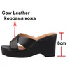 Meotina Slippers Shoes Women Genuine Leather Sandals Wedges Super High Heel Sandals Round Toe Lady Footwear Summer Black Fashion 210608