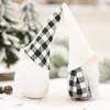 Gnome de Noël sans visage fait à la main noir et blanc à carreaux forêt vieil homme poupée Xtmas plateau à plusieurs niveaux décorations PHJK2110