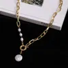 Iparam moda imitação de pérola grossa corrente pingente colar coreano geométrico irregular pérola metal corrente colar feminino
