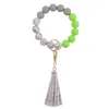 Silikonpärlor Armband Nyckelringar PU PU Läder Tassel Armband Key Ring för bilnycklar Skyddande anti Förlorade KeyRing Chain Accessoarer Rainbow Color Wristlet Bag Charms