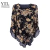 Yitonglian Femmes Vintage Floral Print Écharpe V Col Party Papillon Top Mesh Blouse Plus Taille Lâche V-Hemline Longue Chemise H369 210317