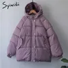 Syiwidii ​​Damskie Zimowe Grube Kurtki Jesień Czarny Parka Z Długim Rękawem Dorywczo Oversized Purple Puffer Bubble Coat z Kapturem 210913