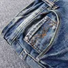 Włoski styl Moda Mężczyźni Jeans Retro Blue Elastyczna Szczupła Ripped Vintage Designer Dister Casual Bawełny Denim Spodnie XabQ