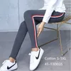 Quality Cotton Leggings Side Stripes Women Casual High-stretch Pants High Waist Fitness Female 210925