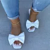 Large Summer One Line Solid Color Bow Flat Slipper 43