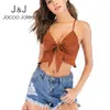 Jocoo Jolee Vintage Crop Tops Dames Zomer Sexy Boog Tie Camis Tanks Casual V-hals Ruffle Shirt Vrouwelijke Fitness Top Tee Plus Size 210518