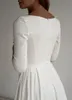 Simple Wedding Dress Long Sleeves A Line Crepe Boat Neck Elegant Bridal Dresses With Pockets Plus Size robe de mariee239c