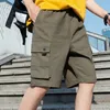 Mens Shorts Casual Streetwear Cotton Strainght Drawstring Solid Homme med stora fickor Mode Märke Män Kläder