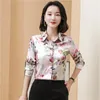 Luxury Designer Print Classic Satin Shirt Plus Size Women Fashion Long Sleeve Button Front Shirts 2023 Spring Autumn Ladies Runway Lapel Blouse Elegant Silk Tops