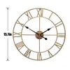 15.7 Inch Nordic Metal Roman Numeral Wall Clocks Retro Iron Round Face Black Gold Large For Outdoor Garden Clock Home Decoration H1230