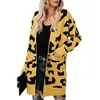 Logami lange vest vrouwen luipaard gebreide toevallige truien herfst winter zak jas vrouwelijke vest 210805