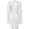 solid white elegant dress women autumn winter short lace up sexy club vestidos de fiesta 210427