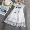 女の子レースチュールのウェディングドレス花の刺繍夏の赤ちゃんの女の子甘いドレスパーティーのvestidos 56 Y2のための春の3-8yrsの子供のドレス