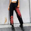 여성 스웨트 팬츠 Y2K 스타일 검은 중국 용 인쇄 패턴 느슨한 바지 Streetwear 긴 바지 S / M / L Y211115