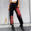 Frauen Jogginghose Y2K Stil Schwarz Chinesischer Drache Gedruckt Muster Lose Hosen Streetwear Lange Hosen S/ M/ L Y211115