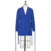 Ternos femininos blazers blazers vestido mulheres elegante moda luxo azul Único bolso Botão Bolso entalhado Slim de alta qualidade roupas 2021